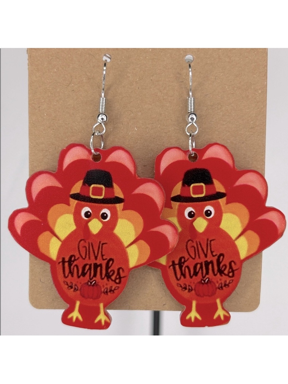 2D Acrylic Turkey Thanksgiving Fall Design Earrings Fashion Jewelry